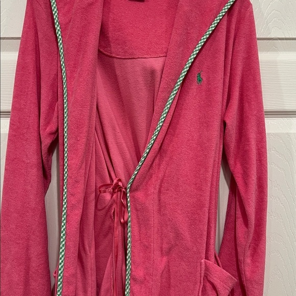 RALPH LAUREN Terry Cloth Bathrobe Hot Pink Green Gingham Womens Size XS Small - Picture 5 of 9